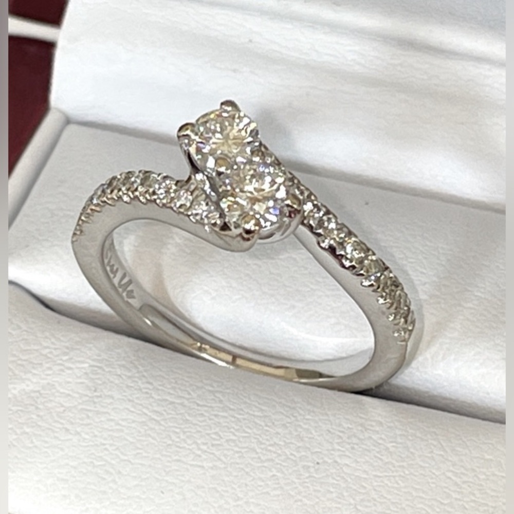 Solid Stamped 14K White Gold Ever Us Toi et Moi Natural Diamond Bypass Ring 14KT